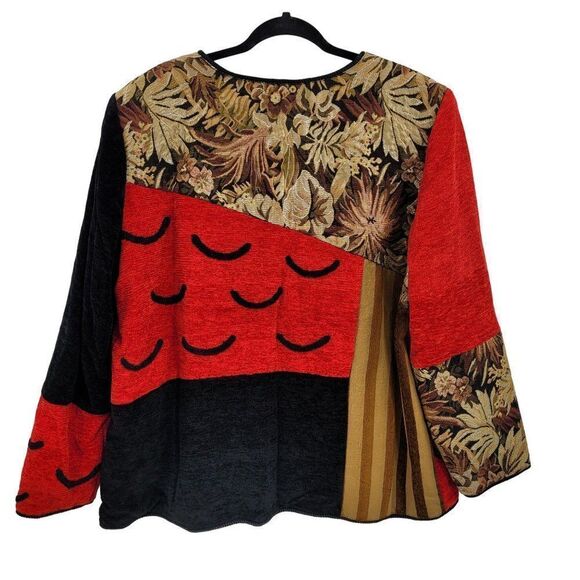 Vintage 80's Indigo Moon Blazer Jacket Multimedia Patchwork Jacquard Red 1X - Picture 3 of 13